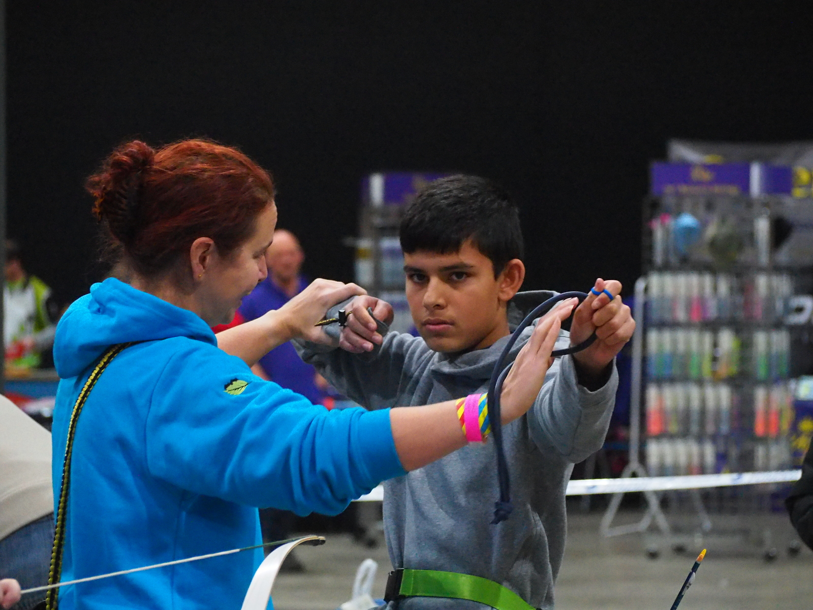 Archer and coach at the 2022 Junior National Indoors